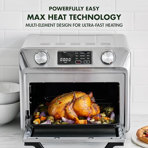 GreenPan Bistro Matte Black 9-in-1 Air Fry Oven, Nonstick Baking Pan, Stainless Steel Rack, and Basket, Fast Heating, Multifunction Presets, Cool-Touch Handle, PFAS-Free, Easy Cleanup Crumb Tray