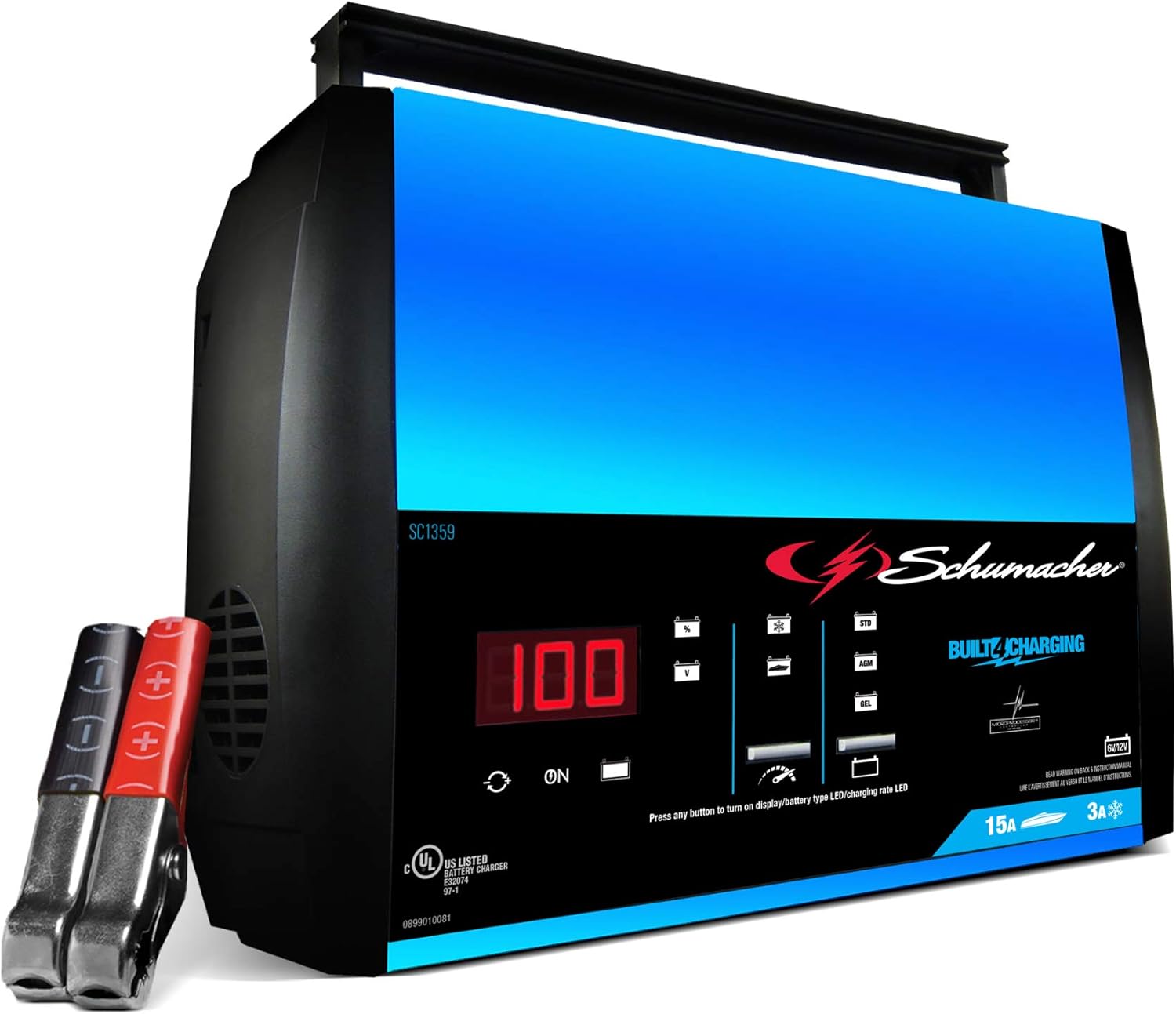 Schumacher SC1359 Fully Automatic Battery Charger, Maintainer, and Auto Desulfator with Battery Detection - 15 Amp/3 Amp, 6V/12V - For Cars, Trucks, SUVs, Marine, RVs