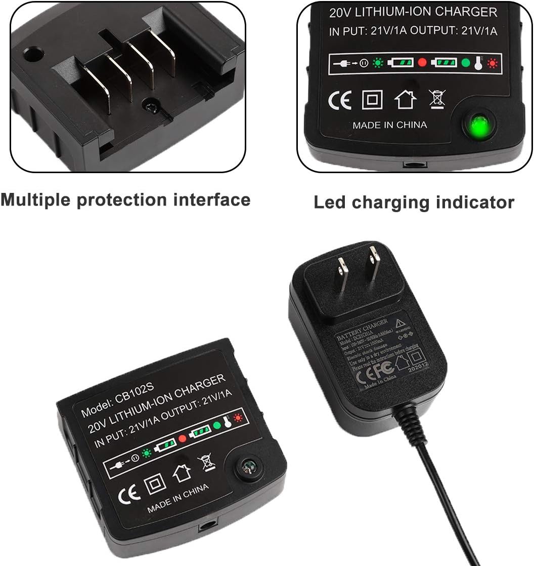 Powilling 2Pack CMCB204 6.0Ah 20V Lithium-ion Battery Replacement for Craftsman V20 Lithium Ion Battery CMCB204 CMCB202 CMCB201 Craftsman V20 Battery with Craftsman 20V Battery Charger Pack of 2