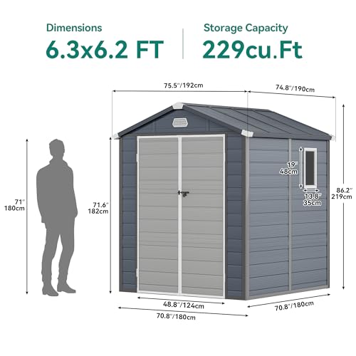 YITAHOME 8x6.2FT Outdoor Storage Shed w/o Floor, All-Weather Plastic Shed with Lockable Doors, Window & Vents, Plastic Tool Shed for Backyard, Patio, Poolside, Lawn, Gray