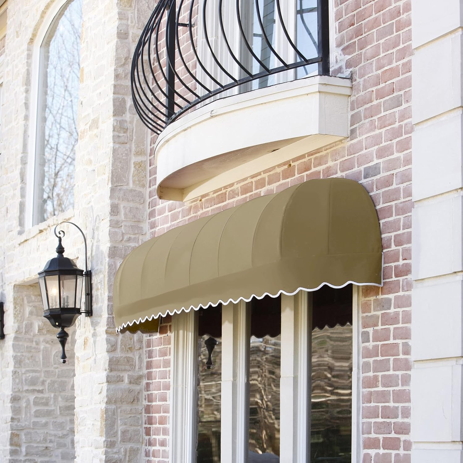 AWNTECH 6 ft. Chicago Elongated Dome Style Door/Window Awning Fixed Outdoor Canopy 76.5 Inch W x 31 Inch H x 24 Inch Proj, Dark Tan