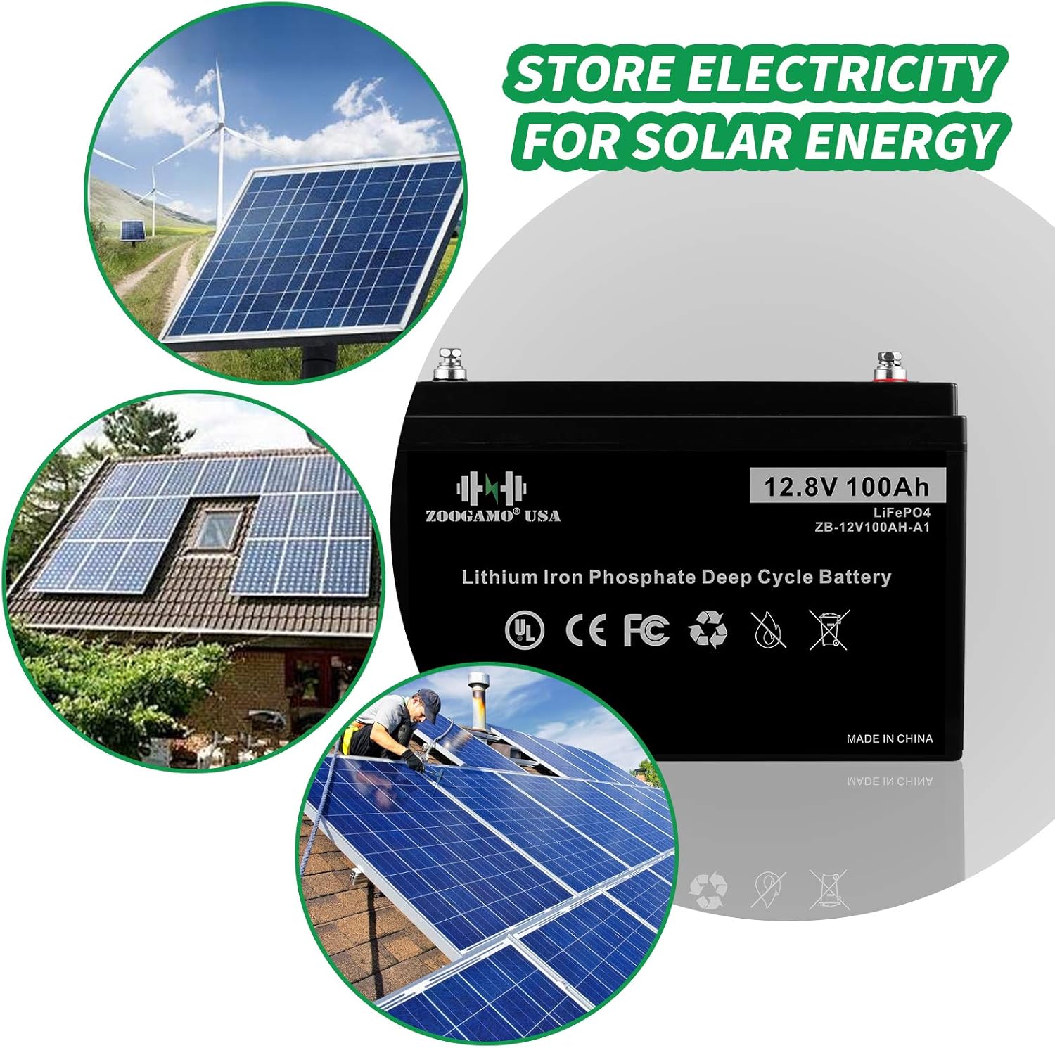 ZOOGAMO 12V 300Ah Lithium LiFePO4 Deep Cycle Rechargeable Battery with Built-in BMS, 3000+ Cycles & 10-Year Lifetime, Perfect for RV, Solar, Marine, Overland, Off-Grid Applications (12V-300AH)