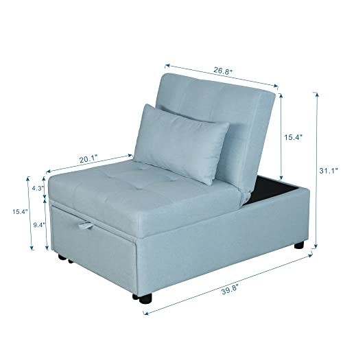 4-in-1 Sleeper Chair Sofa Bed, Convertible Ottoman Bed with Adjustable Backrest and Lumbar Pillow, Multifunctional Chair Bed for Living Room, Bedroom, Office and Lounge, Green