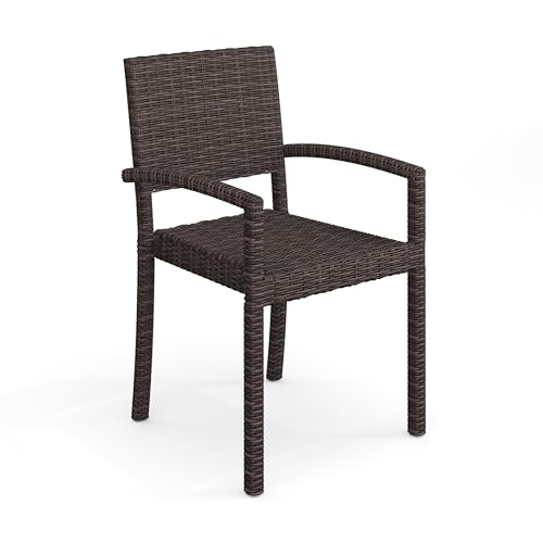 Martha Stewart Bedford Indoor-Outdoor Stackable Patio Armchairs with Rattan Wicker Finish in Brown, Set of 2