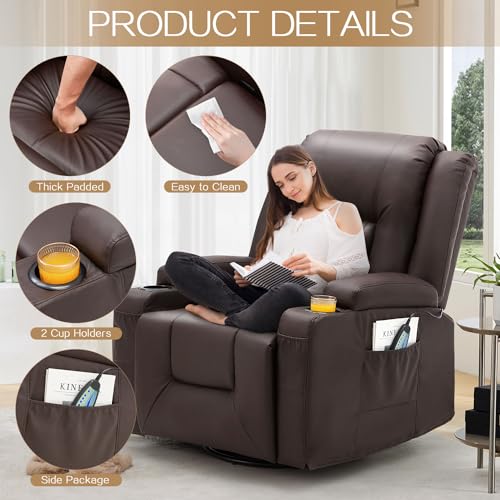 YODOLLA 3 Pieces Leather Recliner Sofa Set for Living Room Furniture Set，Overstuffed Reclining Sofa with Massage&Heat Function, Manual Control Couch Set，Theater Lounge Seat with Side Pockets, Black