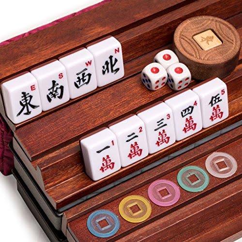 Yellow Mountain Imports American Mahjong Set with 166 Tiles, Soft Case, Racks with Pushers, and Accessories, Pattaya