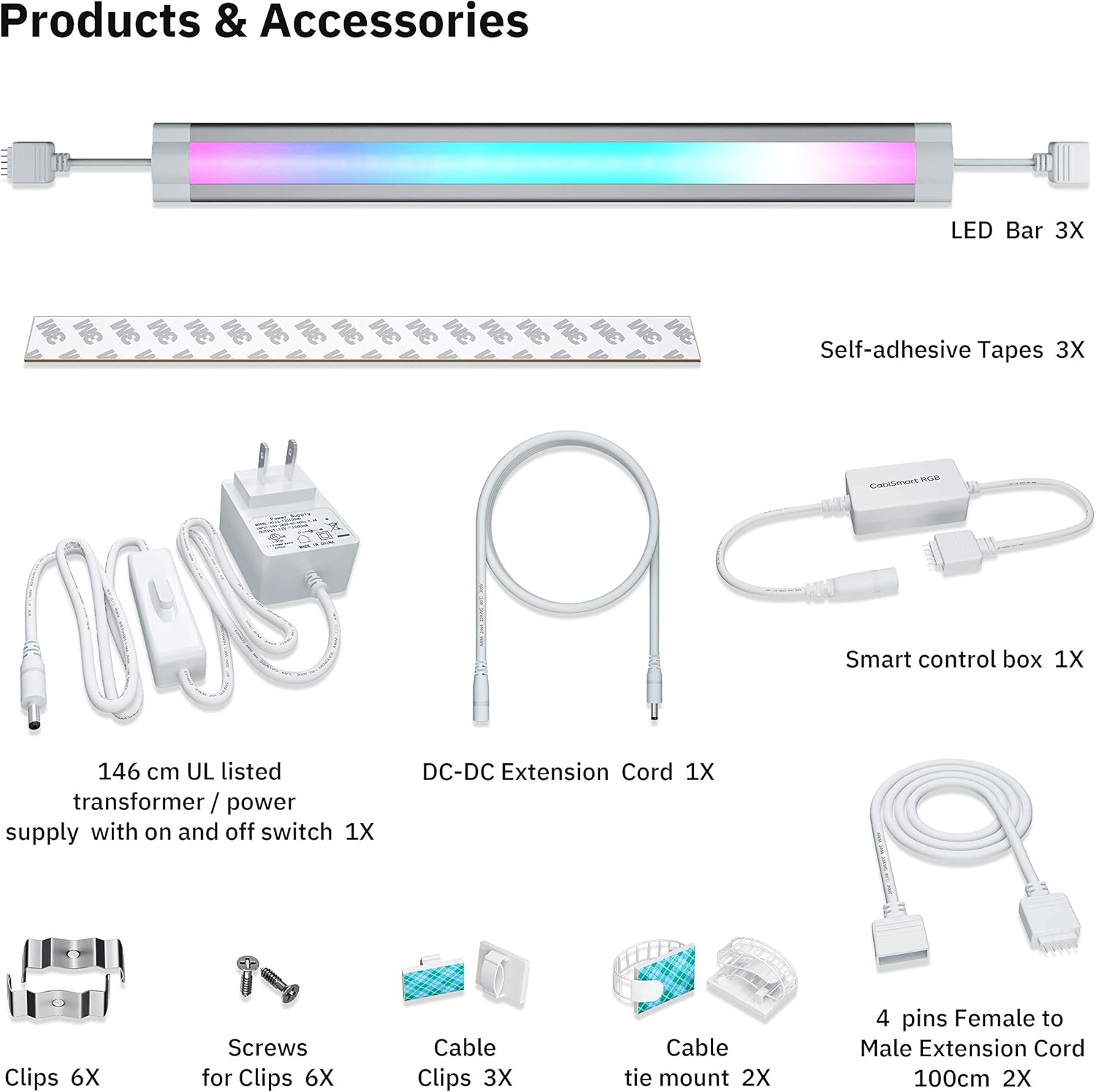 LED Smart Under Cabinet Ligts RGB Multi Color Compatible with Alexa, Google Home Voice Controlled Under Counter Strip Light App Control (6 Lights Bar Kit)