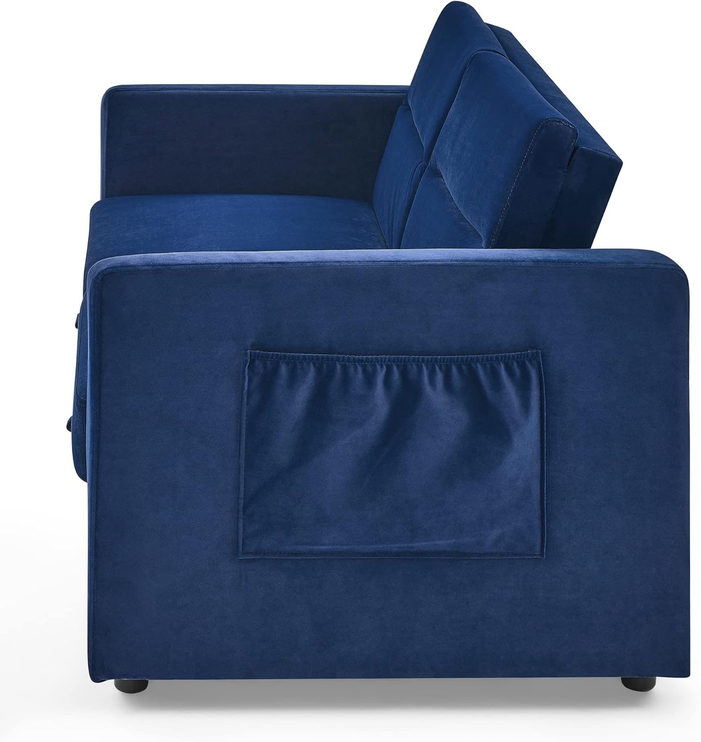 3 in 1 Multi-Functional Futon Couch Pull Out Sleep, 2 Seater Convertible Loveseats Sofa with Adjustable Backrest,Comfy Upholstery Sofacama Sofabed, Blue Velvet w/Side Pockets