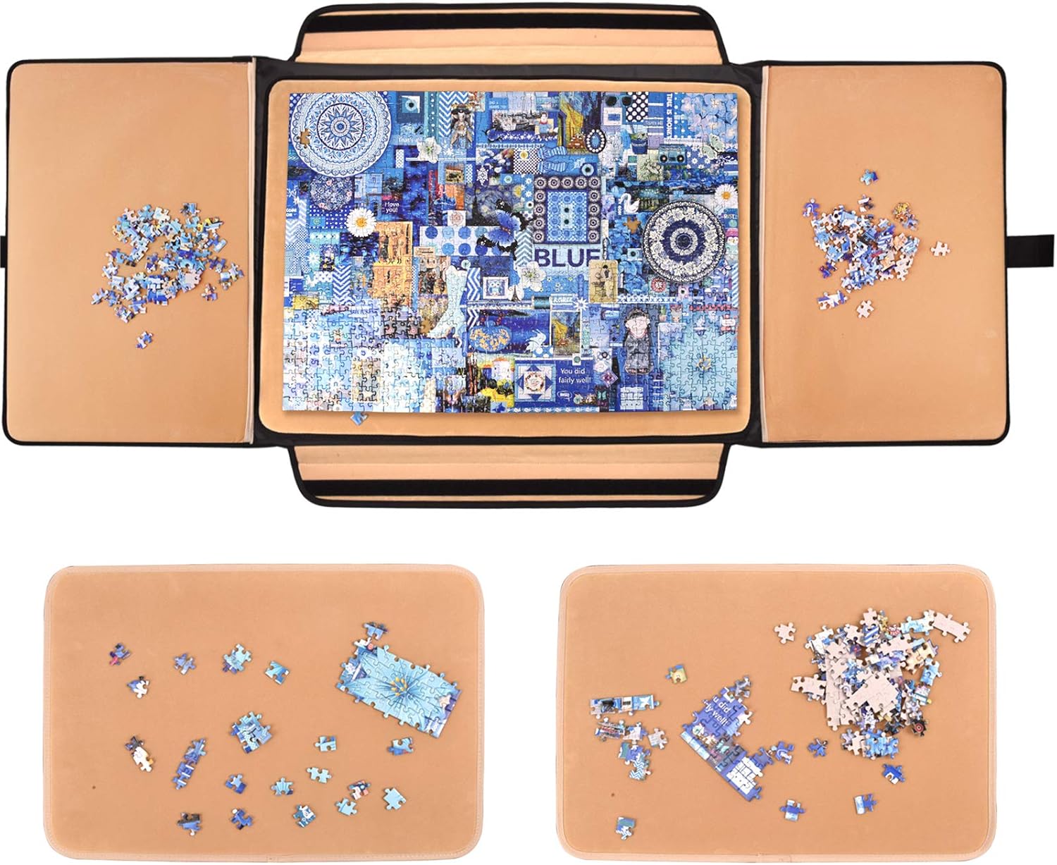 Rekcopu 1500 Pieces Jigsaw Puzzle Board, Portable Puzzle Board, Jigsaw Puzzle Table Board, Puzzle Keeper Puzzle Caddy with Sorting Trays & Detachable Board,Non-Slip Surface, Medium