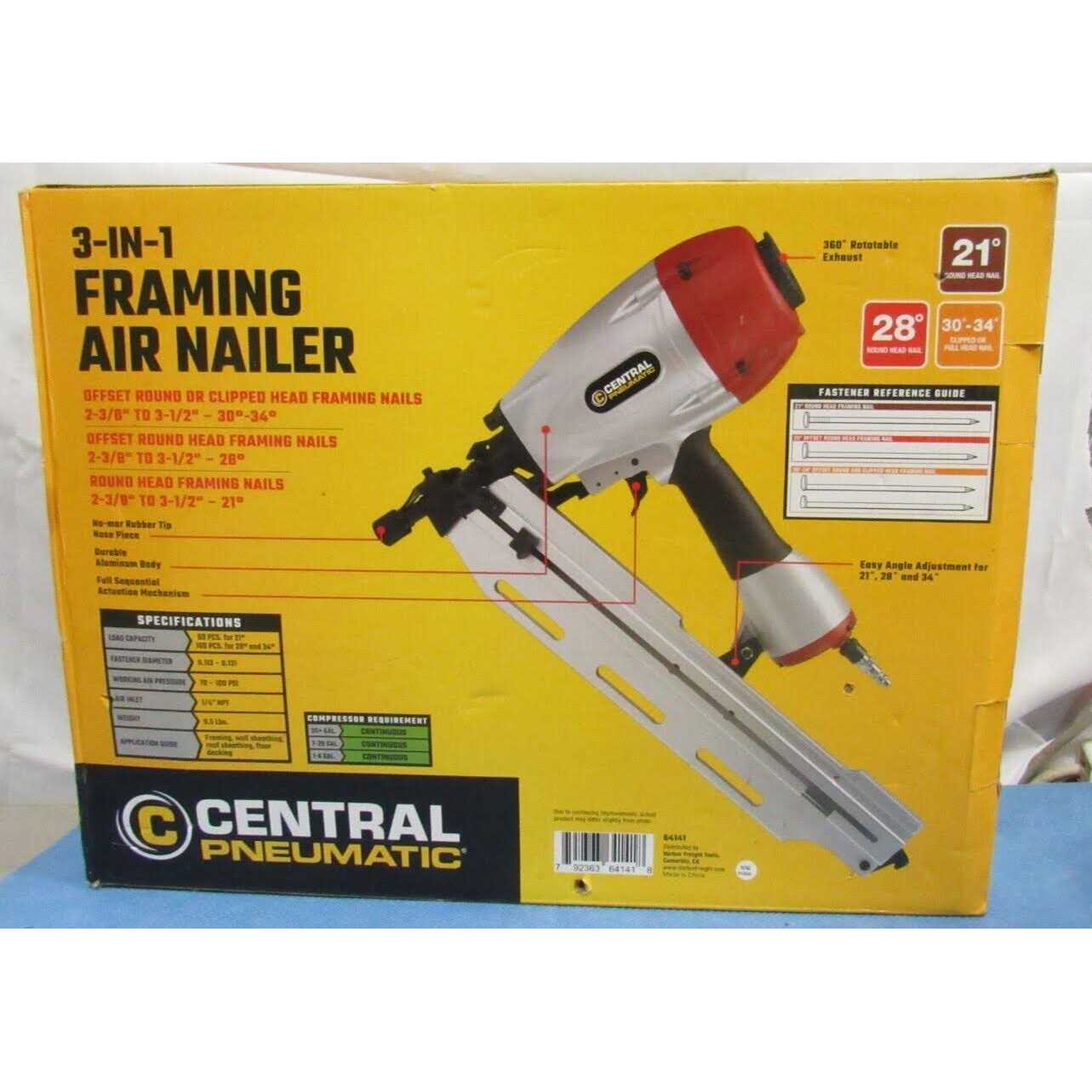 Central Pneumatic 3-in-1 Framing Air Nailer