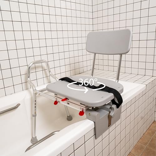Eagle Health Supplies Tub-Mount Swivel Sliding Shower Transfer Bench, 360 degree swivel, Grab Bar, Rust-Resistance, No Tool Assembly