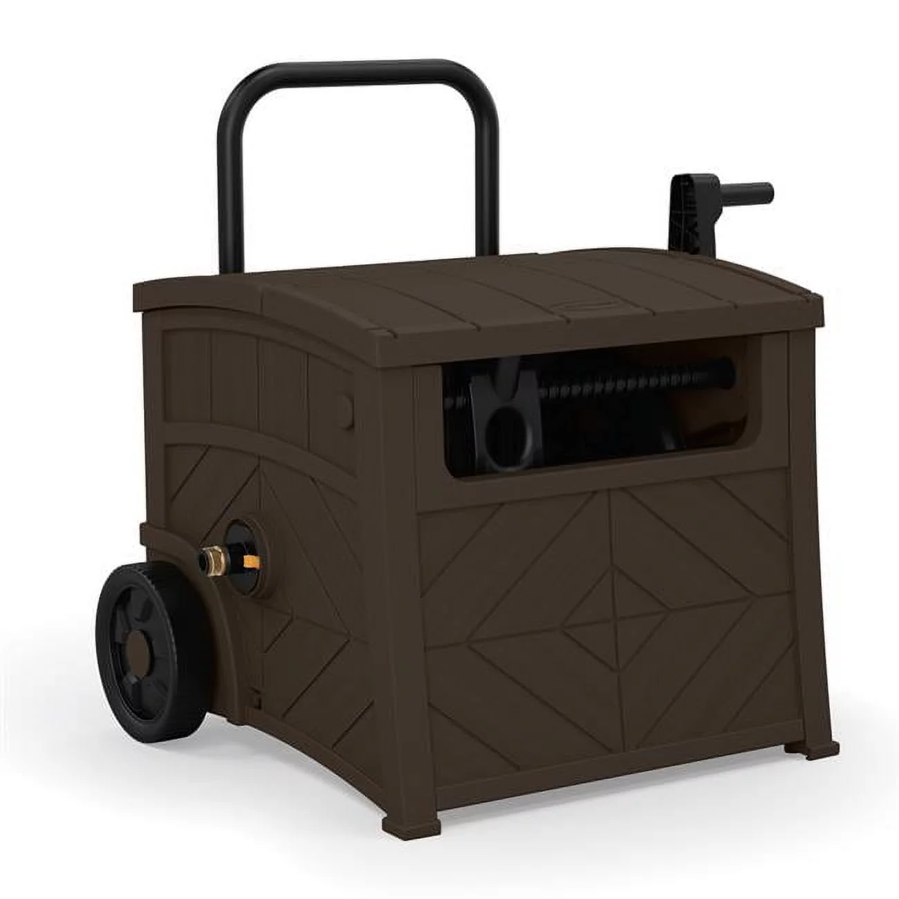 Suncast 150 ft. Free Standing Hideaway Hose Cart with Hose Guide, Brown