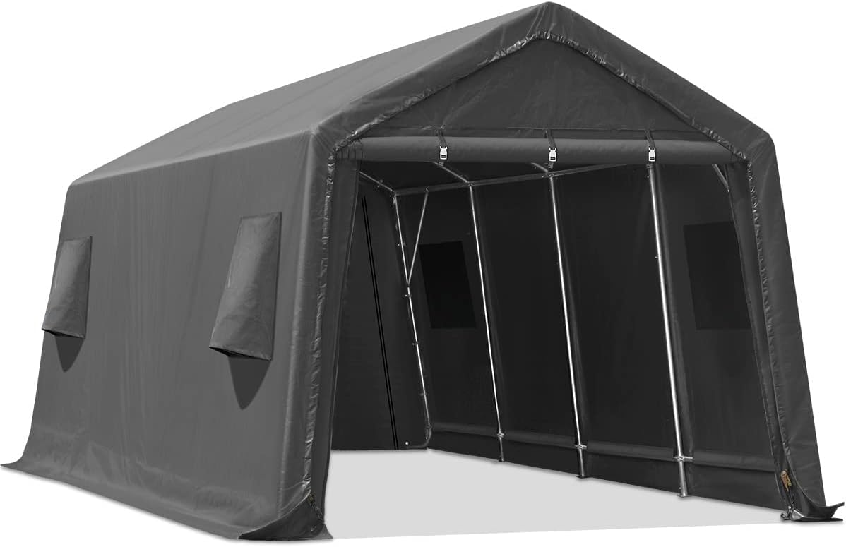 ADVANCE OUTDOOR 10X20 ft Carport Heavy Duty Outdoor Patio Anti-Snow Portable Canopy Storage Shelter Shed with 2 Rolled up Zipper Doors & Vents for Snowmobile Garden Tools, Gray