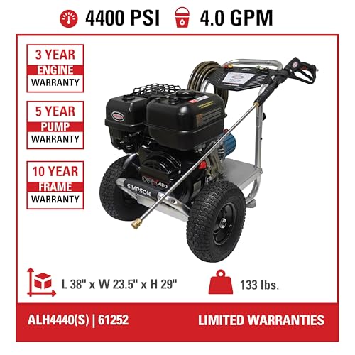 Simpson Cleaning 4200 PSI Gas Pressure Washer, 4.0 GPM Power Washer for Commercial Use, Honda GX390 Engine, 50-Foot Steel-Braided Hose, Aluminum Series, 49-State (ALH4240)