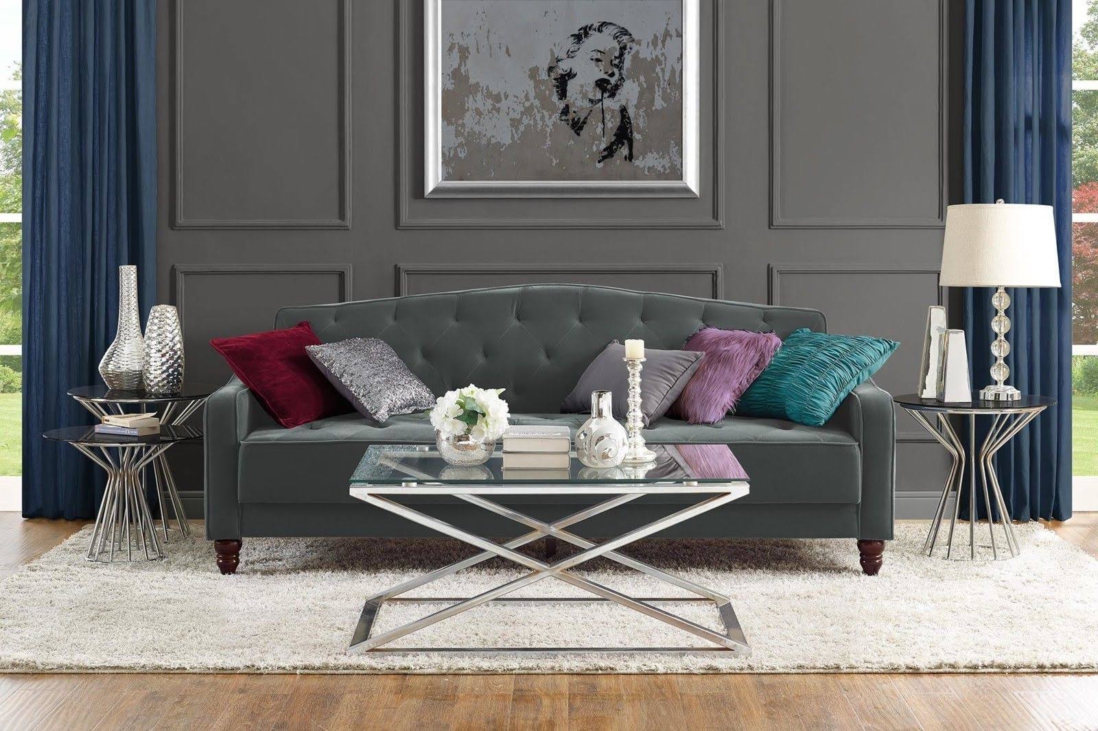 Novogratz Vintage Tufted Sofa Sleeper II- Gray Velvet