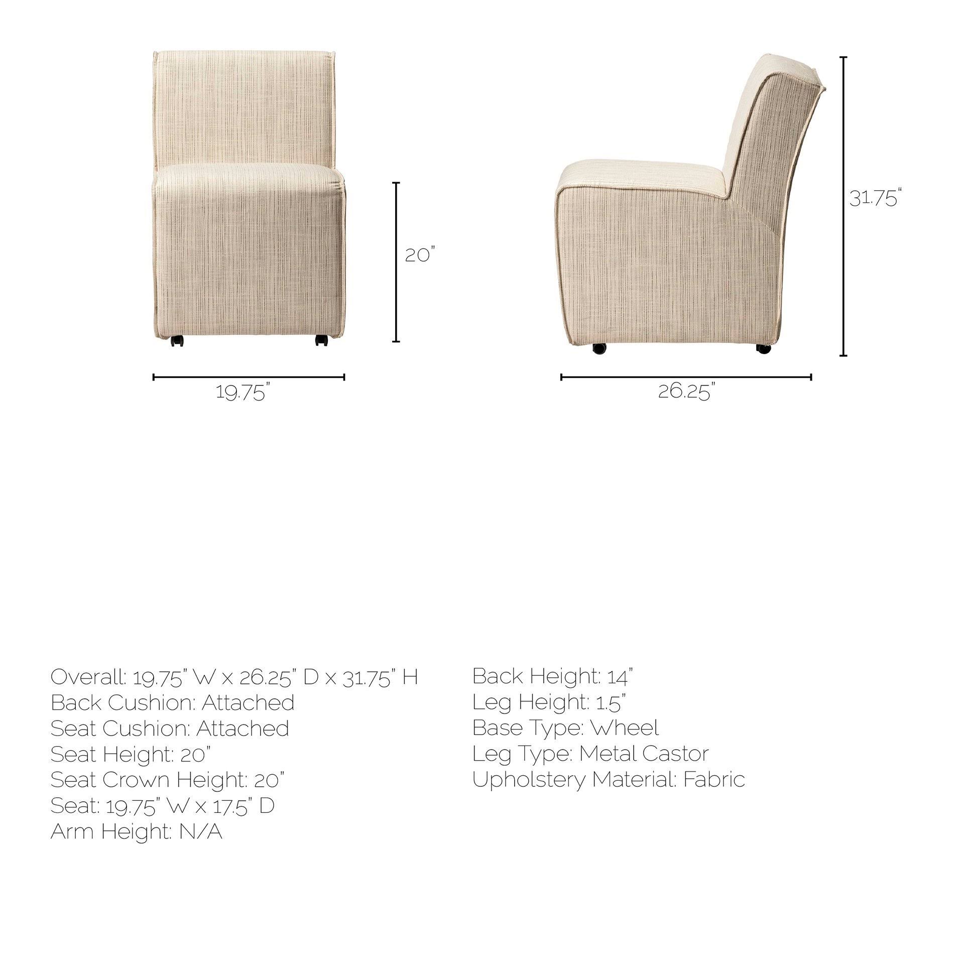 Fully Upholstered Cream Toned Fabric Dining Chair on Casters