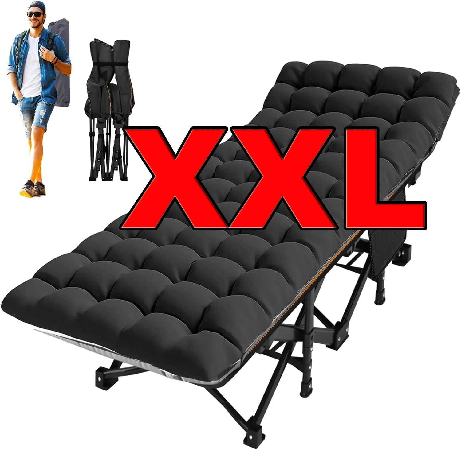ABORON Oversized XL Folding Sleeping Cots for Adults, 900lb Loading Double-Layer 1200D, Heavy Duty Guest Bed W/Cushion & Carrying Bag