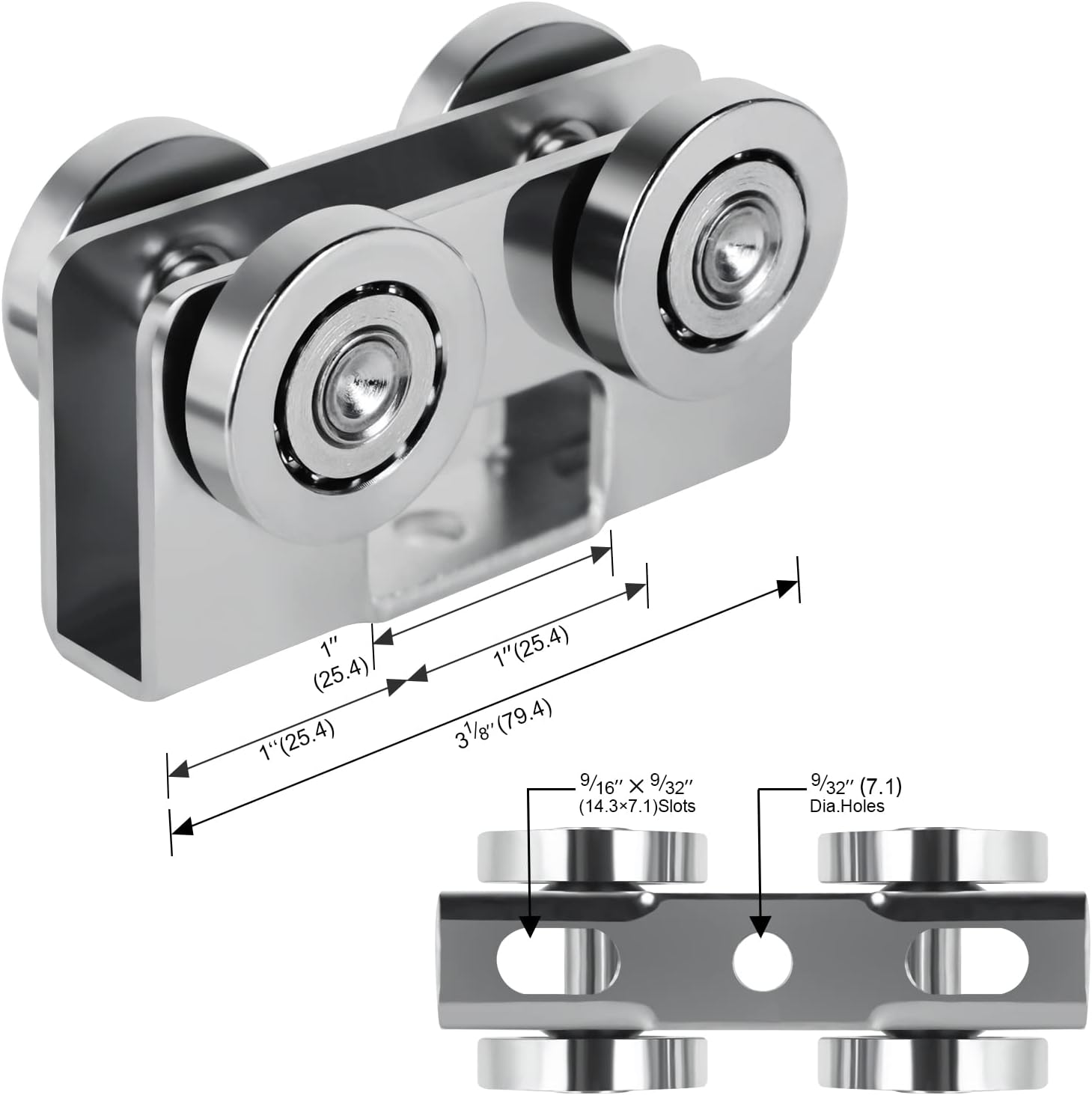 Light Duty Trolley,4 Wheel Supper Silent Load Trolley Assembly, Design for use with 1-5/8" Wide or All 1-5/8" or Taller Strut Channel, Electro-Galvanized Zinc Pack of 2