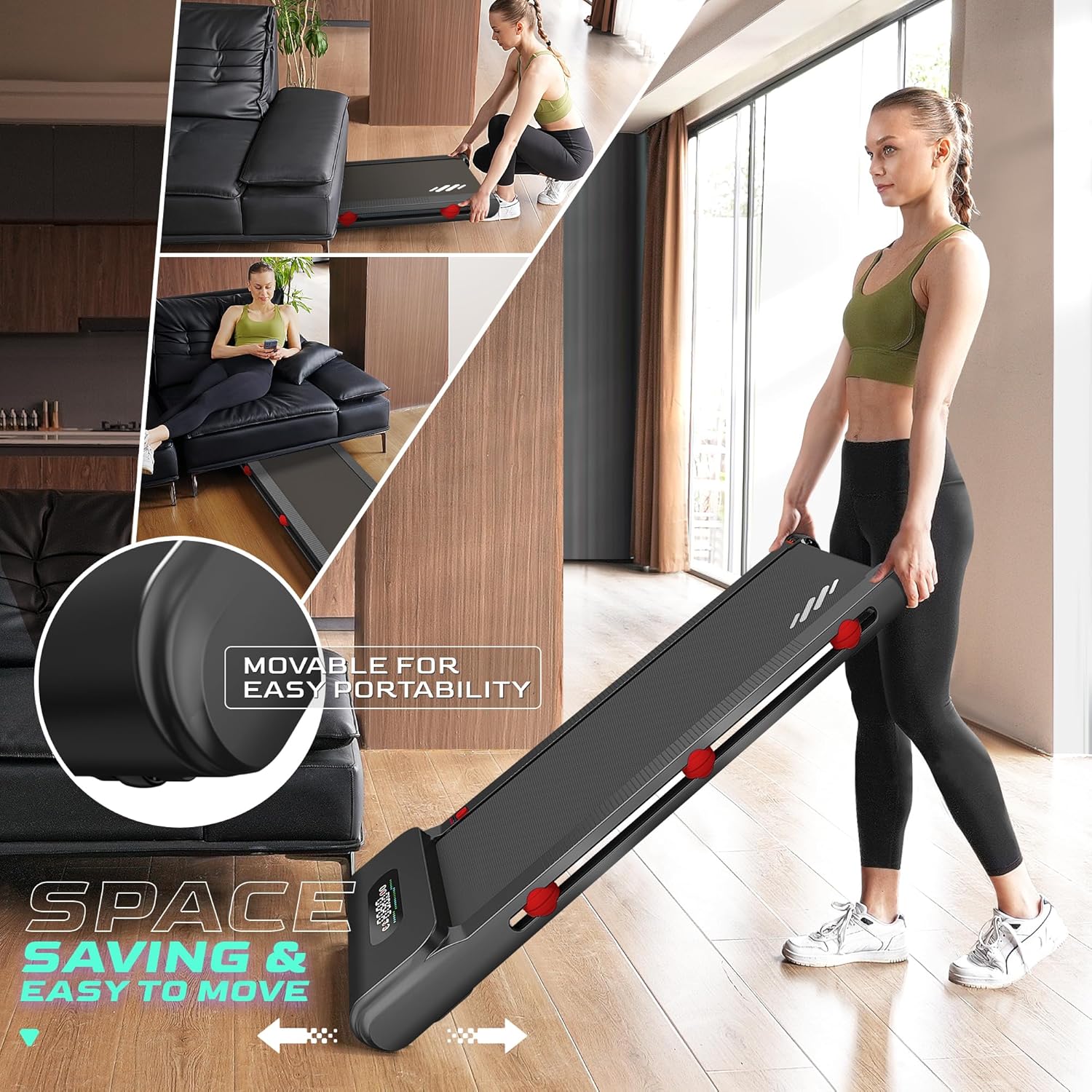 Walking Pad Treadmill Under Desk: SEIKEIN 2 in 1 Walking Pad Treadmills 3.5 HP Quiet Brushless with 270Lbs Capacity for Home Office(Red)