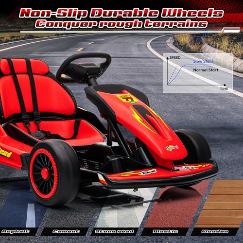 24V Electric Go Kart for Kids, 400W Drift Cart with EVA Tires, High/Low Speed, Max Speed 8.1 MPH, Music, Wireless, Electric Crazy Go-Kart Outdoor Ride on Toy for Kids Ages 6+, Red