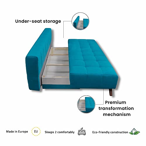 Modern Serena Sleeper Sofa - Storage Pull Out Couch Convertible Sofa Bed, Pine Wood, Velvet Upholstery, Pocket Sinuous Springs, Made in Europe, Queen Size 80in W x 39in D x 37in H – Dark Grey