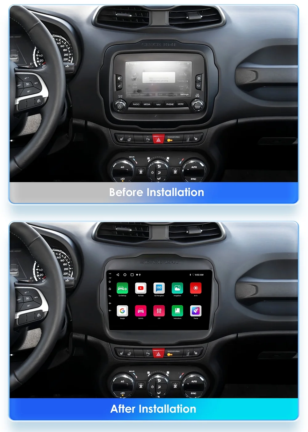 9" Android 12 GPS Navigation Wifi Car Radio Stereo Head Unit 2+32GB Carplay For Jeep Renegade 2016 2017 2018 2019 2020