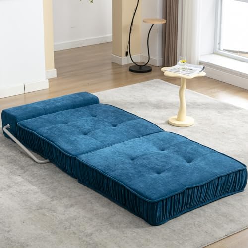 Folding Sofa Bed,Futon Sleeper Chair,Convertible Chair Floor Couch & Sleeping Mattress for Living Room,Guest Room,Home Office,Apartment,Small space,Removable Back Cushion (Gray)