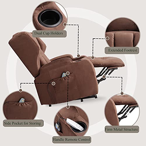 Electric Lift Chair Recliners for Elderly with Massage & Heat Vibration Power Lift Recliner Chair / 3 Positions / 2 Side Pockets / 2 Cup Holders for Home Living Room