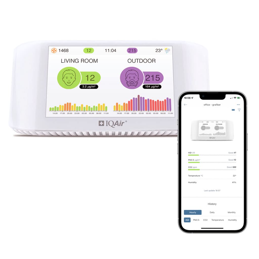 IQAir [AirVisual Pro Air Quality Monitor] Monitor Indoor Air Quality [PM2.5, CO2, AQI, Temperature, Humidity] Real-Time Air Quality & Forecasting, Historic Data, IFTTT