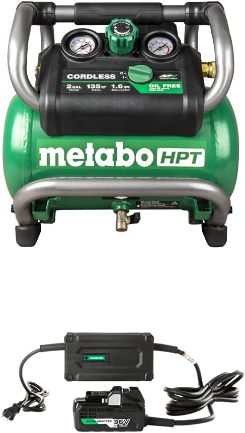 Metabo HPT 36V MultiVolt Cordless Air Compressor | Tool Only, No Battery | Brushless Motor | 135 Max PSI | 2-Gallon Capacity | 27.3 Lbs. | Optional AC Adapter | EC36DAQ4