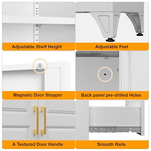 71" Tall Metal Storage Cabinet, Kitchen Pantry Storage Cabinets with Doors and 4 Shelves, White Pantry Cabinet, Utility Kitchen Cupboard, Large Steel Cabinets for Dining Room, Office, Living Room