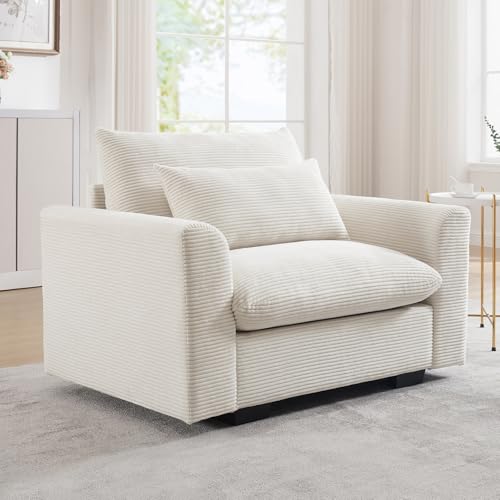 SLEERWAY Oversized Accent Chair for Living Room, 51" Comfy Corduroy Sofa with Lumbar Pillow, Modern Oversized Single Sofa Chair and A Half with Wide Armrest for Living Room, Apartment, Office, Brown