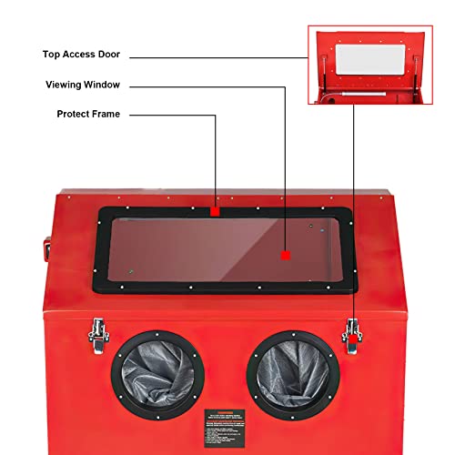 Top Abrasive Blast Cabinet 90 Gallon with Glass Viewing Windows for Rust Grime Paint Removing/Various Media Compatible Pressure Floor Sandblaster Cabinet