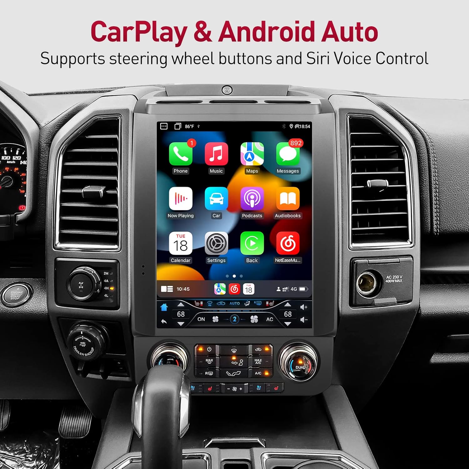 YULU E10 Plus Car Radio 12.1 Inch Stereo for F150 2015 to 2020 and F250 F350 F450 2017 to 2021 Android 12.0 GPS Navigation Wireless Carplay 5G WiFi SiriusXM, New Upgrade! 6G+64G AUX/Fiber Optic Out