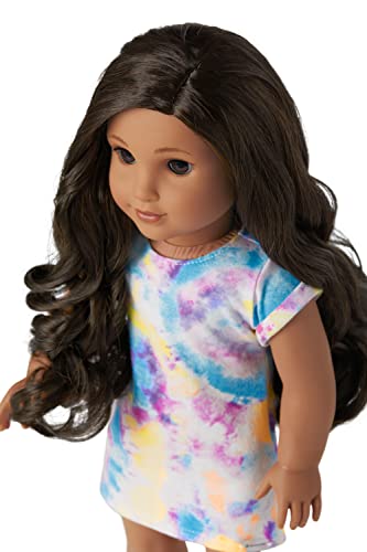American Girl Truly Me 18-inch Doll #115 with Gray Eyes, Curly Blonde Hair, Light Skin, Tie Dye T-shirt Dress, For Ages 6+