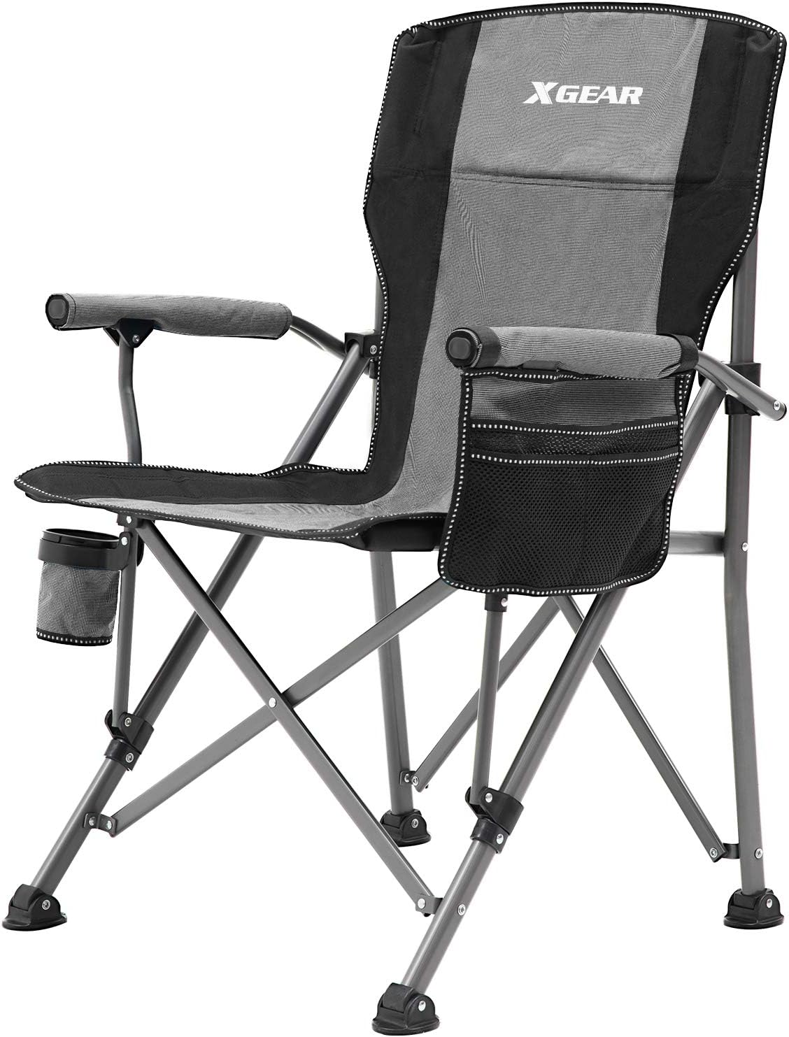 Camping Chair Hard Arm High Back Lawn Chair Heavy Duty with Cup Holder, for Camp, Fishing, Hiking, Outdoor, Carry Bag Included (Blue)