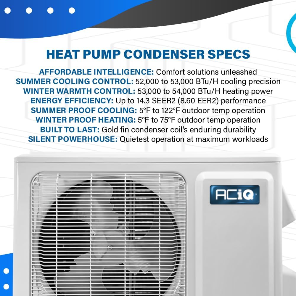 5 Tons 15.2 SEER2 Central Inverter Heat Pump System & 24.5" Multi-Positional Cased Evaporator Coil w/ 30' Install Kit | High Efficiency Heat Technology Compressor "NO HIGH GAS BILLS"