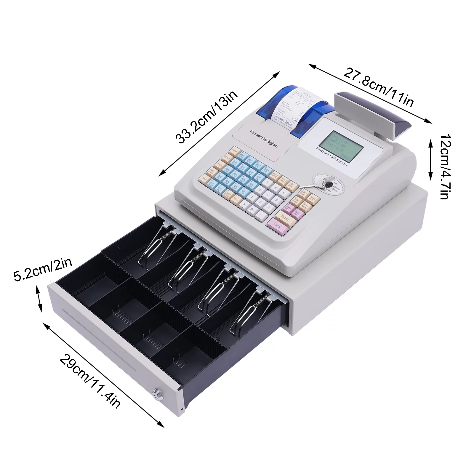 Miumaeov Multifunctional Electronic Cash Register, 48 Keys Cash Management System with Thermal Printer LED Display for Retail, Restaurant, Shop, Supermarket