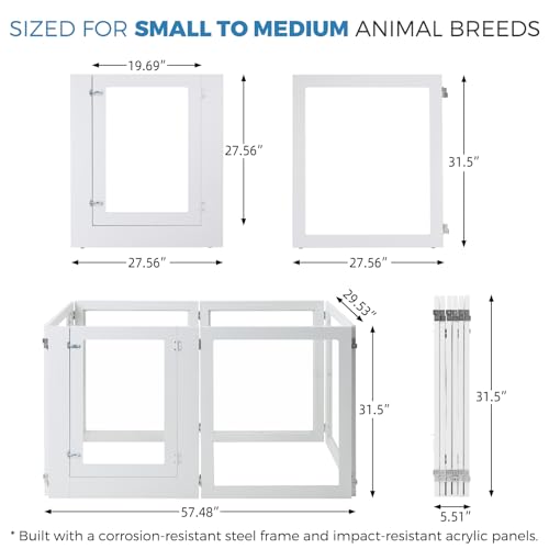 Heavy Duty Clear Acrylic Dog Playpen, Transparent Pet Pen, Metal Frame Easy Assemble Kennel Enclosure, Ideal for Small to Medium Dogs, Cats, and Other Small Pets (White, 6 Panels with Door)
