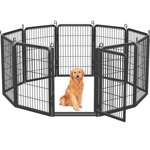 Dog Playpen Outdoor with Low Threshold Full Gate, 32" Height 10 Panels Large Dog Fence Outdoor for Yard, Heavy Duty Pet Playpen Metal Play Pen Portable Fence for RV Camping, Yard