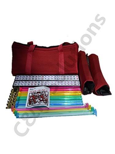 4 Color Pushers and 4 Color Racks + American mAh Jong Set Burgundy Red Bag 166 Tiles (MAH Jong mAh Jongg Mahjongg) by Cu0026H So