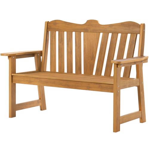 Outdoor Bench, 2-Person Weatherproof Garden Bench with Wide Armrests and Backrest, All-Weather Patio Bench Will not Rot and Fade for Garden, Porch, Backyard and Park, Easy Installation, Black