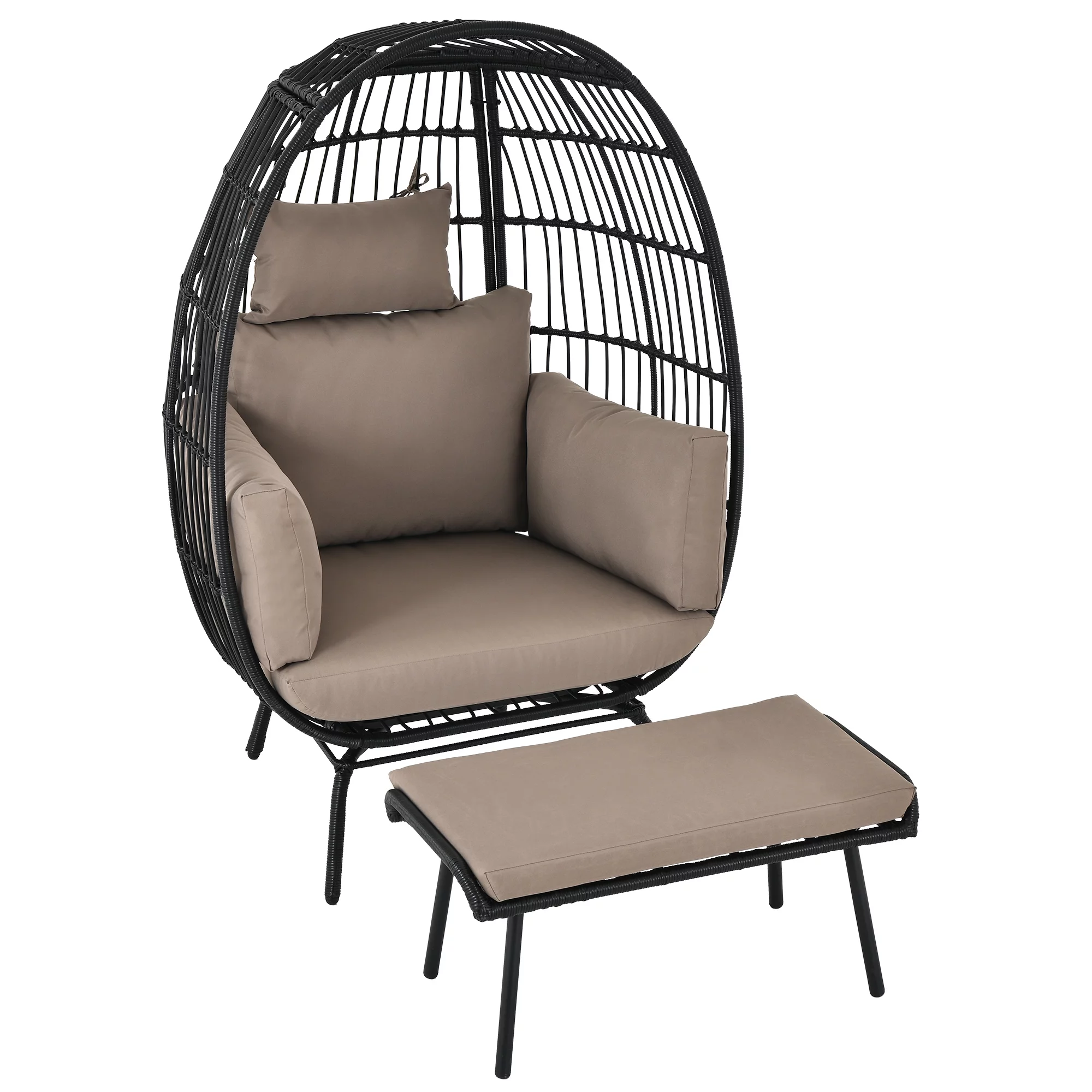 DEXTRUS Wicker Egg Chair with Ottoman,with Stand, Cushions, Egg Chairs for Patio - Black
