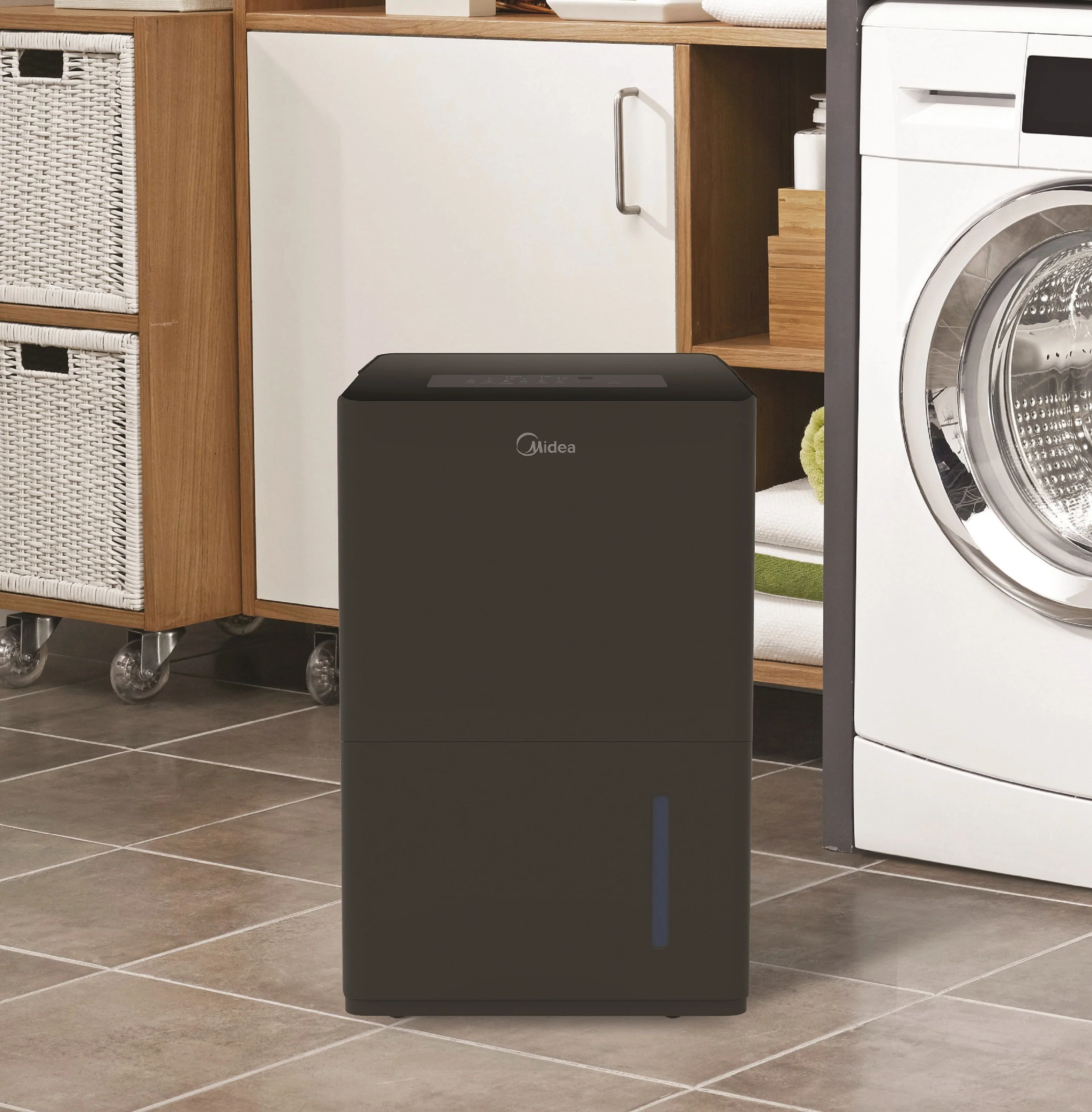 Midea 50-Pint Smart Dehumidifier with Pump - Wet Rooms, Energy Star, For Areas up to 4,500 Sq. ft., Black, MAD50PS1WBL