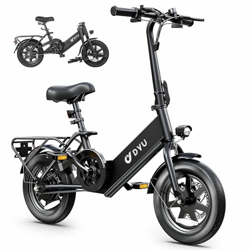 DYU Electric Bike for Adults Teens, Folding Electric Bicycle,Commuter City E-Bike with 350W Motor and 36V 7.5Ah Battery,3 Levels Assist, Dual Disc Brakes,14/16" Foldable ebike with Pedals