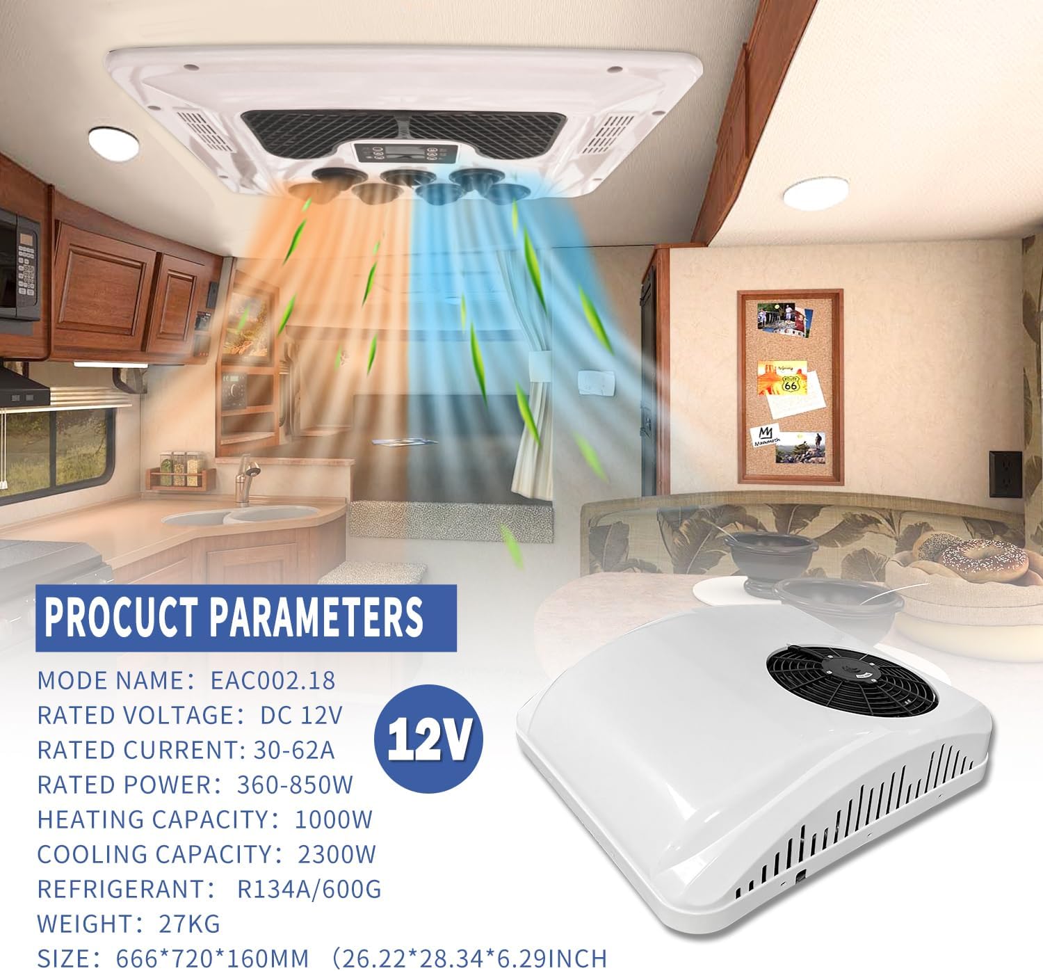 Gouku 12V Camper RV air conditioner Heat and Cool Rooftop AC Unit RV Eectric AC Fit Motorhome Trailer, EAC002.18.12.HC, White