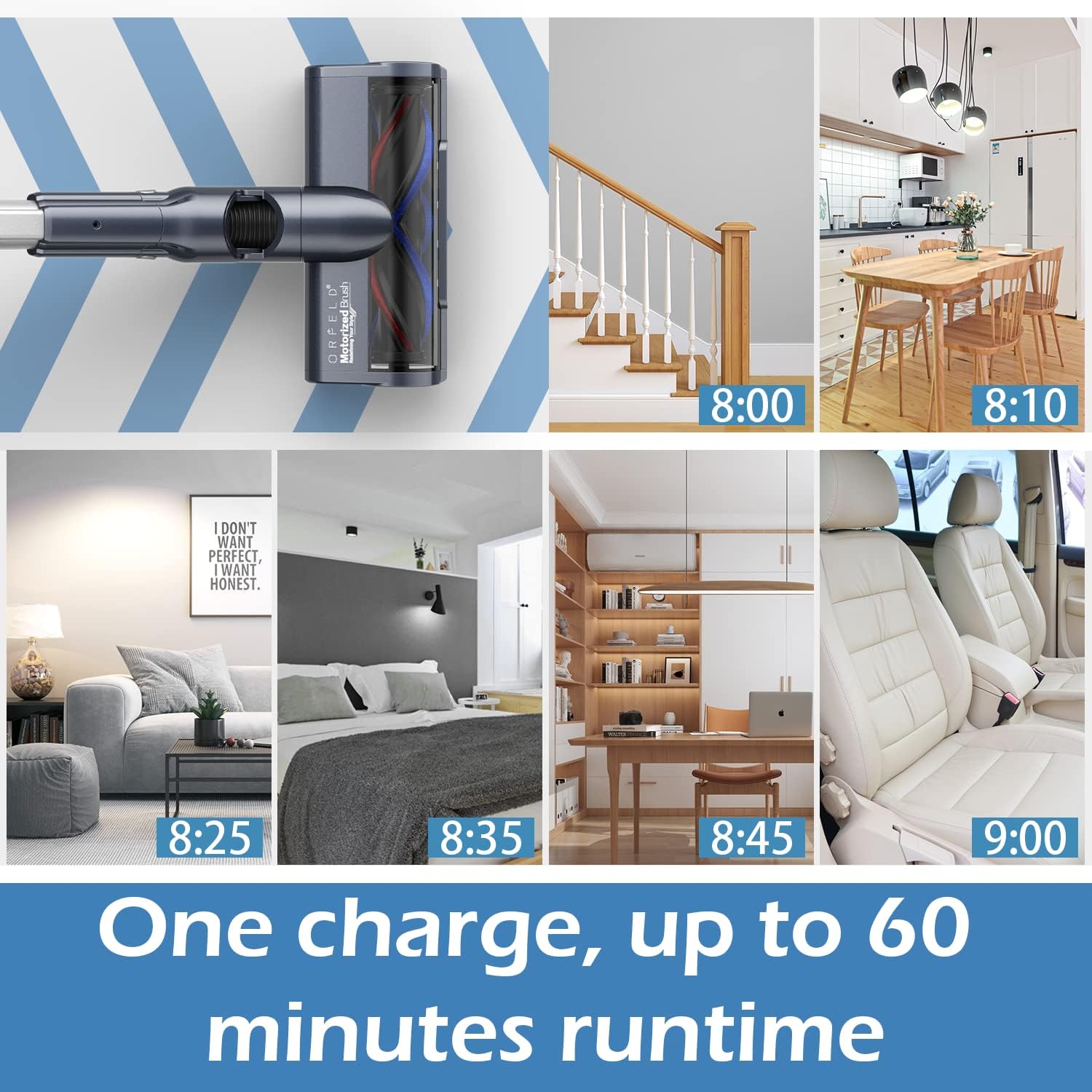 Orfeld Cordless Vacuum Cleaner,28000pa Cordless Vacuum,Smart LED Touch Screen Powerful Suction Stick Vacuum,Up to 60mins Runtime 6 in 1 Lightweight Handheld Vacuum for Hardwood Floor Carpet Pet Hair