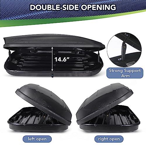 Rooftop Cargo Box Carrier,Dual-Side Opening Roof Mount Travel Luggage Storage Capacity,165Lbs Weight Capacity with Secure Straps&Keys, Vehicle Hard-Shell Carriers,Black