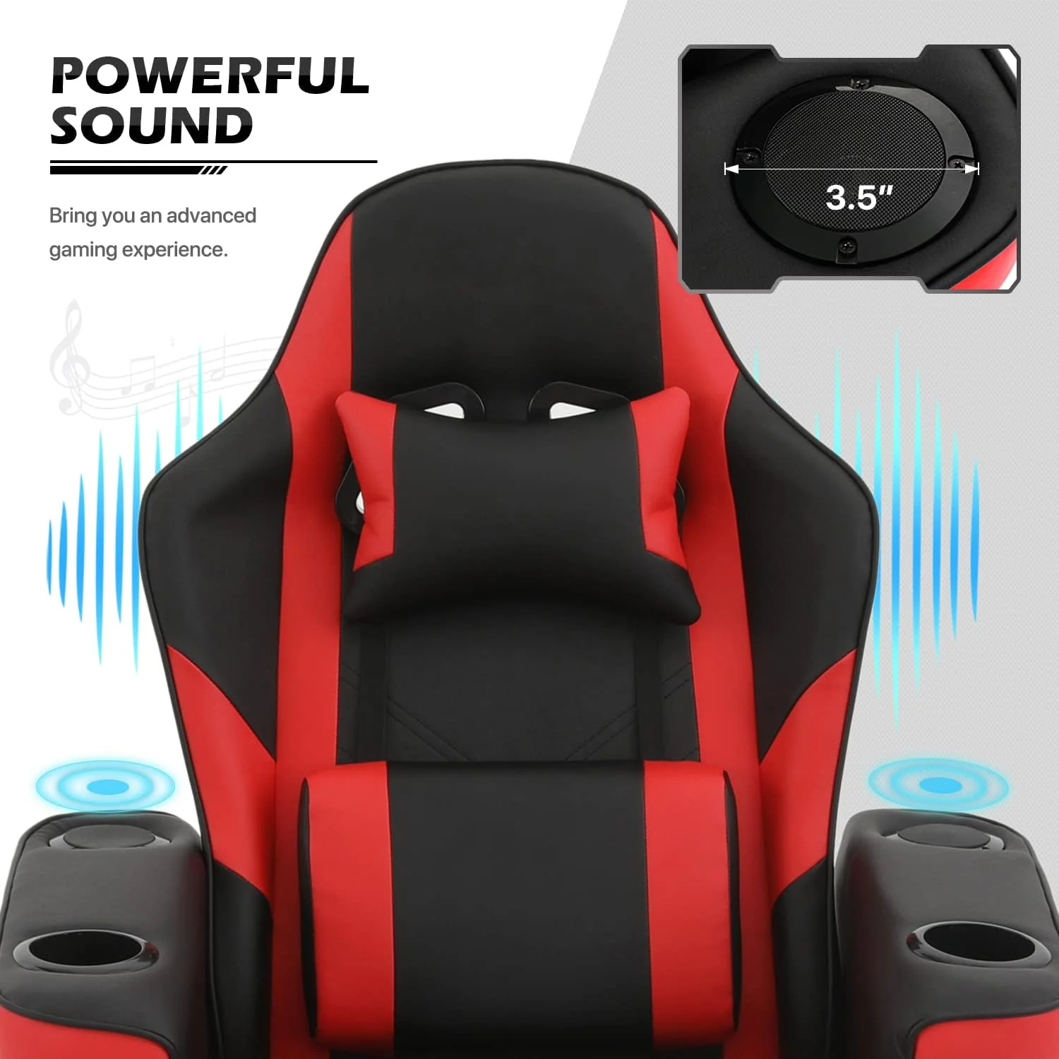 Gaming Recliner Chair PU Leather Lounging Video Gaming Couch Adjustable Backrest Living Room Single Sofa With 2 Speakers & Side-Organizer Bag, Bedroom Movie Theater Chair RV Recliner, Red