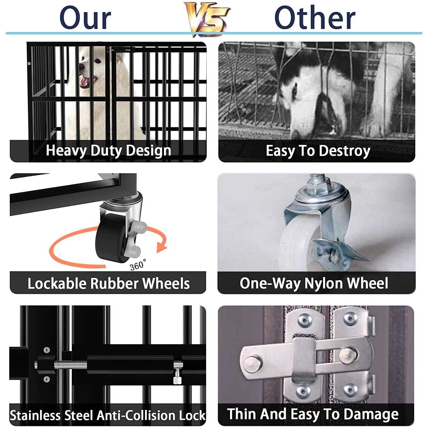 Vitesse Heavy Duty Indestructible high Anxiety Dog Crate cage for Outdoor and Indoor with Removable Tray - Pet Supplies online store